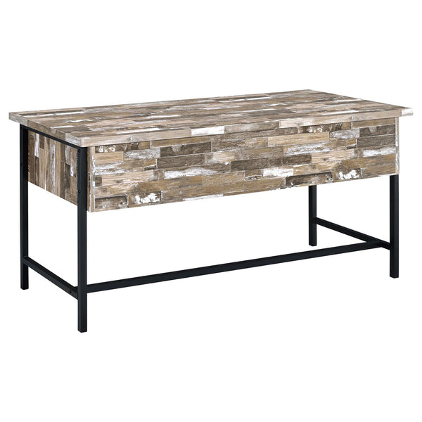 English Elm Salvaged Industrial Writing Desk with 4 Utility Drawers, Salvaged Cabin Wood Top & Metal Frame (60") B062P153864