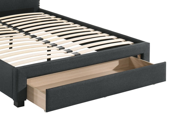 English Elm Charcoal Twin Size Bedframe With Button Tufted Headboard & Underbed Storage – Modern Bedroom Furniture B011S00698