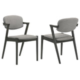 Modern Z-Chair Set of 2 in Brown Grey Fabric with Black Stained Frame - Stylish Dining and Seating Option