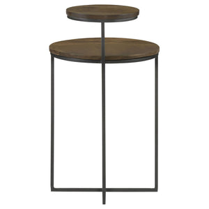 English Elm Natural Natural and Gunmetal 2-Tier Accent Table with Eco Mango Wood Tops and Retro Gunmetal Frame Chic B062P153886