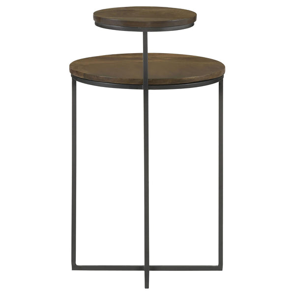 English Elm Natural Natural and Gunmetal 2-Tier Accent Table with Eco Mango Wood Tops and Retro Gunmetal Frame Chic B062P153886