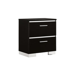 English Elm Contemporary high gloss lacquer nightstand with chrome accents, felt drawer, USB charging port, sleek modern bedside storage Black 27 L x 19 W x 31 H B011P155870