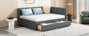 English Elm Full Size Linen Upholstered Daybed with Storage Drawers for Guest Room Studio Gray LP000172AAE