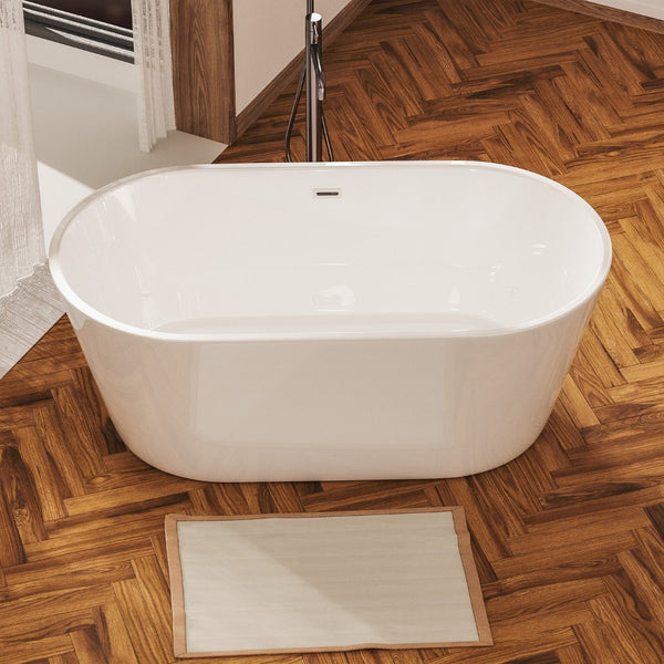 English Elm 55" Acrylic Freestanding Soaking Tub Glossy White Spa Bath with Chrome Drain Cupc W1920P194798