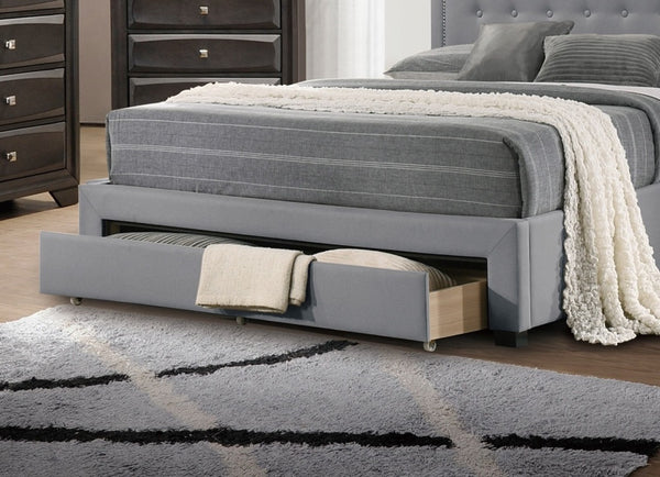 English Elm Light Burlap Queen Storage Bed with Button Tufted Arch Headboard for Modern Bedroom Light Grey B011S00705