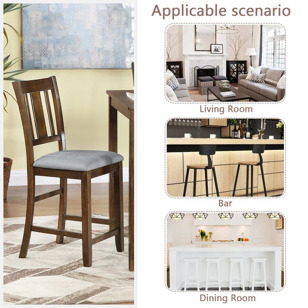 English Elm Dining Chairs Set Of 4 - Elegant Counter Height Kitchen Seating With Padded Linen, Walnut Finish W1998126394