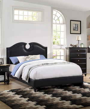 English Elm Black Faux Leather Queen Bed Headboard Cut-Out Tufted Upholstered Nailhead Modern 49"H Design B011S00712
