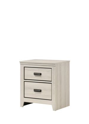 English Elm Contemporary 2-Drawer Nightstand End Table Beige White Finish Two Storage Drawers Bedroom Furniture