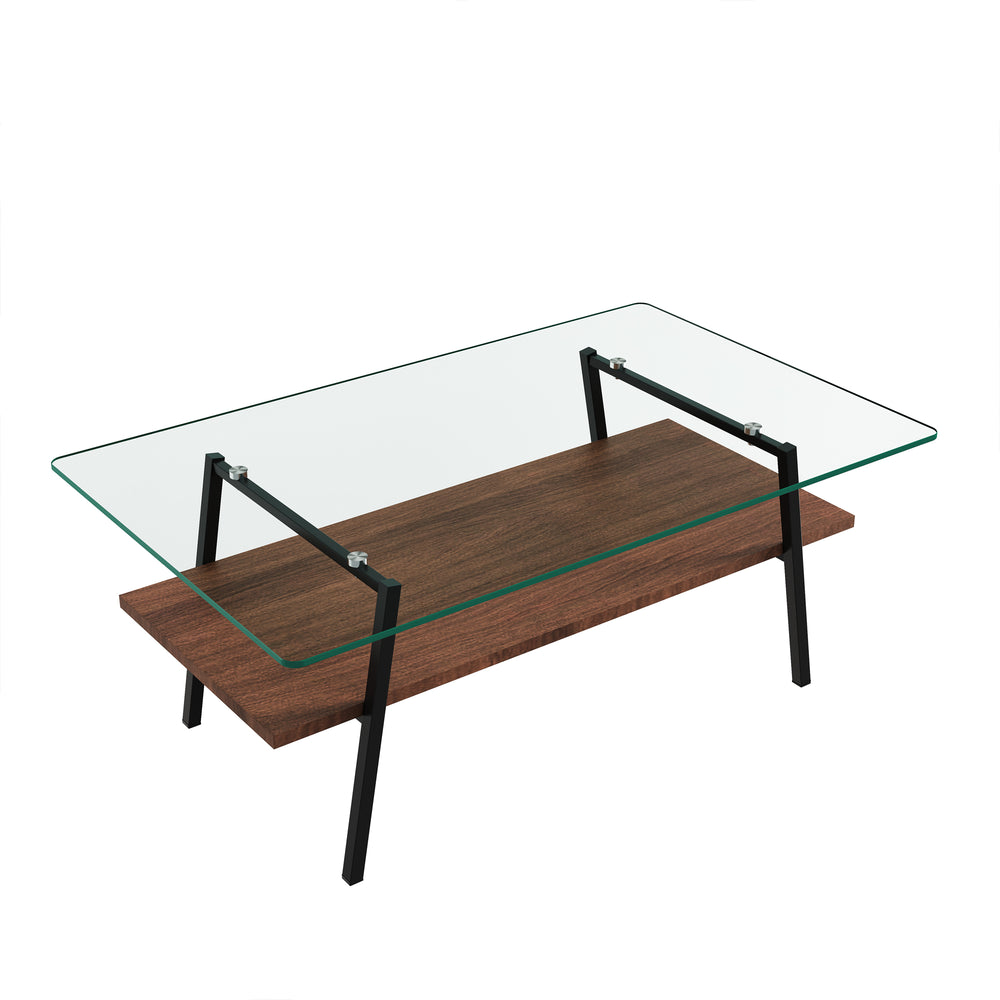 English Elm Coffee Table And End Tables Set Of 3 - Modern Tempered Glass With Mdf Shelf For Stylish Living Room W241S00053