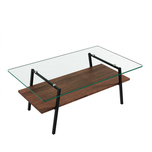 English Elm Coffee Table And End Tables Set Of 3 - Modern Tempered Glass With Mdf Shelf For Stylish Living Room W241S00053