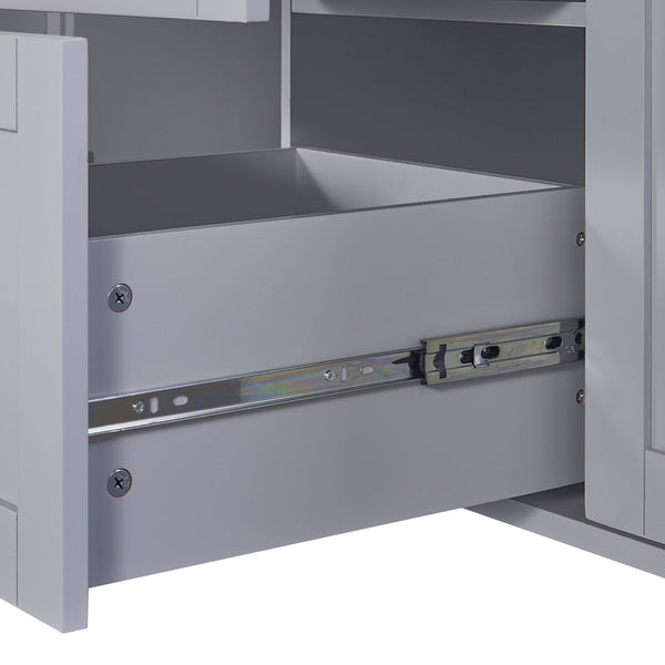 English Elm K&K Rolling Kitchen Island with Rubber Wood Top, 3 Drawers, Slide-Out Shelves & Locking Wheels for Organized Culinary Storage and Mobility Grey-Blue WF316599AAG