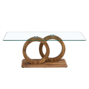 English Elm A Modern Glass Top Coffee Table with Wood Grain Legs for Living Room Decor W1151140296