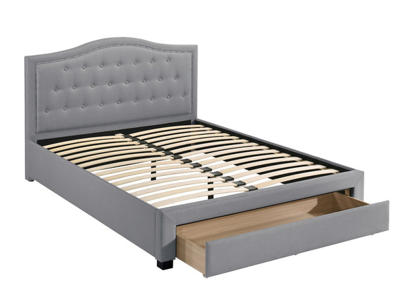 English Elm Light Burlap Upholstered Full Bed with Tufted Arch Headboard and Footboard Storage Drawer Light Grey B011S00706