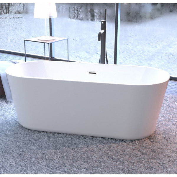 English Elm 55" Acrylic Freestanding Soaking Tub Glossy White Spa Bath with Chrome Drain Cupc W1920P194798