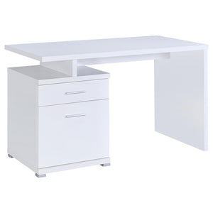 English Elm White Modern 2-Drawer Reversible Office Desk with File Drawer, Open Cubbies & Sleek Minimalist Design B062P153861