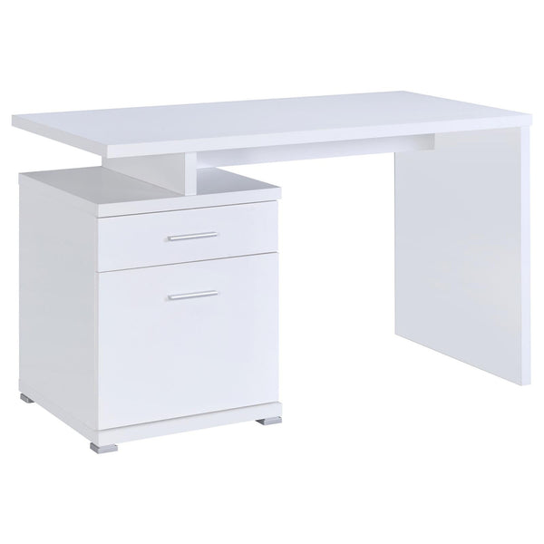English Elm White Modern 2-Drawer Reversible Office Desk with File Drawer, Open Cubbies & Sleek Minimalist Design B062P153861