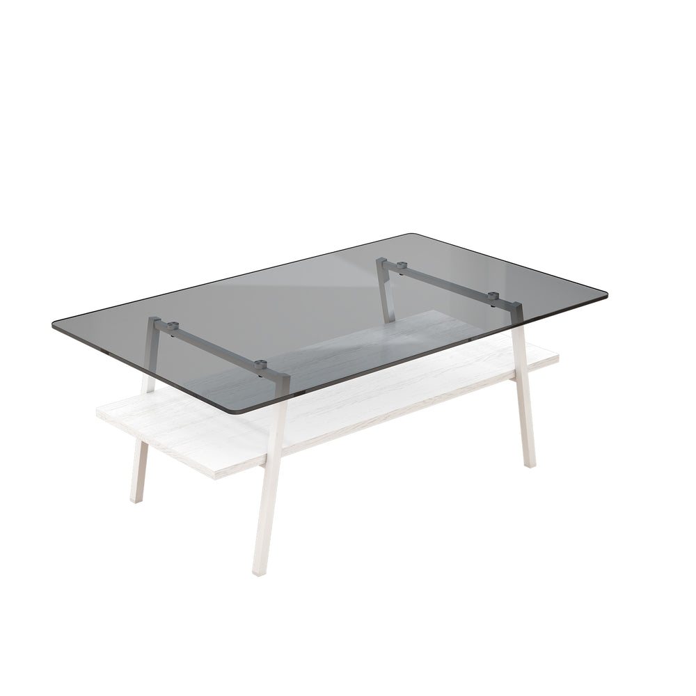 English Elm Coffee Table And End Tables Set Of 3 - Modern Gray Glass With Mdf Shelf, Stylish Living Room Furniture W241S00042