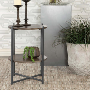 English Elm Natural Accent Table With Gunmetal Base & Open Shelf - Stylish Storage For Small Spaces, 18.5" B062P153890