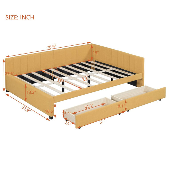 English Elm Full Size Linen Upholstered Daybed with Storage Drawers for Guest Room Studio LP000172AAL