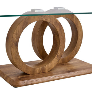 English Elm A Modern Glass Top Coffee Table with Wood Grain Legs for Living Room Decor W1151140296