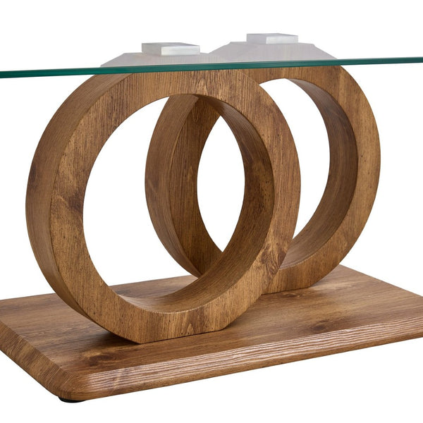 English Elm A Modern Glass Top Coffee Table with Wood Grain Legs for Living Room Decor W1151140296