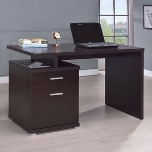 English Elm Cappuccino Contemporary 2-Drawer Reversible Office Desk with File Drawer, Open Cubbies, Sleek Storage Options B062P153862