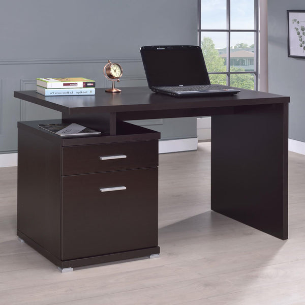 English Elm Cappuccino Contemporary 2-Drawer Reversible Office Desk with File Drawer, Open Cubbies, Sleek Storage Options B062P153862