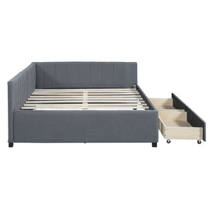 English Elm Full Size Linen Upholstered Daybed with Storage Drawers for Guest Room Studio Gray LP000172AAE