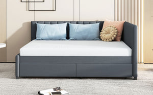 English Elm Full Size Linen Upholstered Daybed with Storage Drawers for Guest Room Studio Gray LP000172AAE