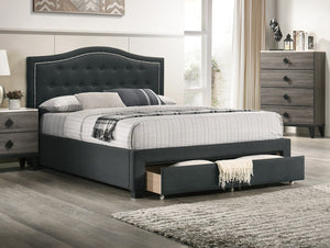 English Elm California King Storage Bed Arched Tufted Burlap Headboard Contemporary Bedroom Frame B011S02050