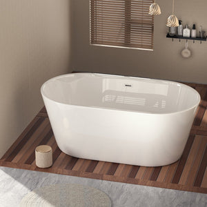 English Elm 55" Acrylic Freestanding Soaking Tub Glossy White Spa Bath with Chrome Drain Cupc W1920P194798