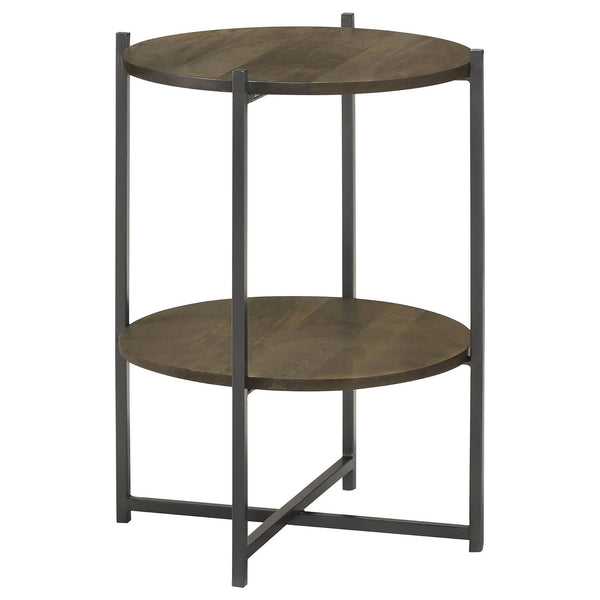 English Elm Natural Accent Table With Gunmetal Base & Open Shelf - Stylish Storage For Small Spaces, 18.5" B062P153890