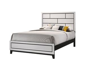 English Elm Cotemporary Geometric Tiled Headboard Queen Bed with Low-Profile Frame and Minimalist Zen Design White 61.2 L x 37.5 W x 7 H B011S00744