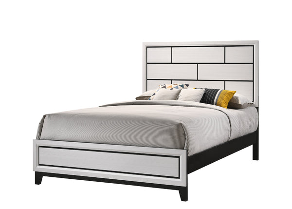 English Elm Cotemporary Geometric Tiled Headboard Queen Bed with Low-Profile Frame and Minimalist Zen Design White 61.2 L x 37.5 W x 7 H B011S00744