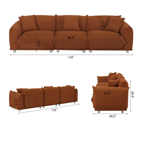English Elm Originality Mid-Century Curry Lambswool Sherpa 4-Seater Sofa with Metal Legs, Modular Comfort Design Brown W542S00021