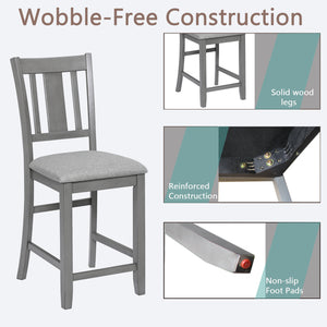 English Elm Dining Solid Wood Counter Height Chairs Set of 4 — Upholstered Linen Seats, Slatted Back, Gray Finish, Ergonomic Comfort W1998126393