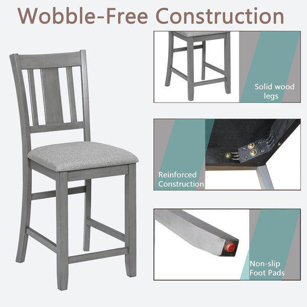 English Elm Dining Solid Wood Counter Height Chairs Set of 4 — Upholstered Linen Seats, Slatted Back, Gray Finish, Ergonomic Comfort W1998126393