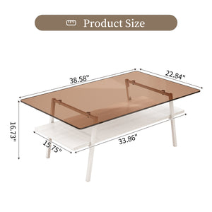 English Elm Coffee Table And End Tables Set Of 3 – Modern Brown Glass, Sturdy Iron Legs, Ideal For Living Room W241S00044