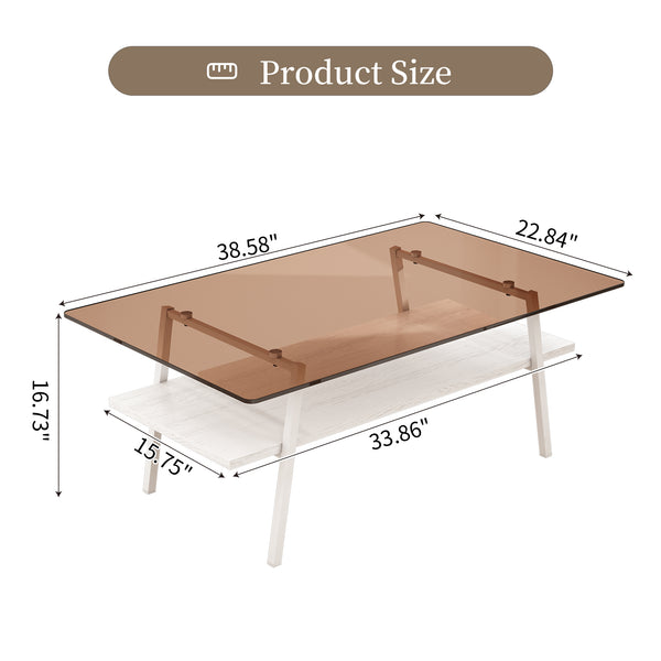 English Elm Coffee Table And End Tables Set Of 3 – Modern Brown Glass, Sturdy Iron Legs, Ideal For Living Room W241S00044