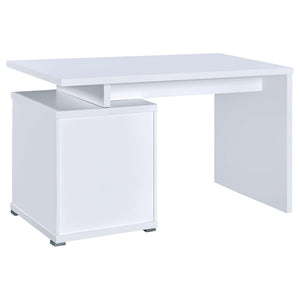 English Elm White Modern 2-Drawer Reversible Office Desk with File Drawer, Open Cubbies & Sleek Minimalist Design B062P153861