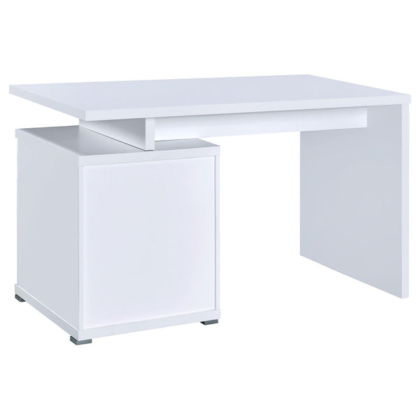 English Elm White Modern 2-Drawer Reversible Office Desk with File Drawer, Open Cubbies & Sleek Minimalist Design B062P153861