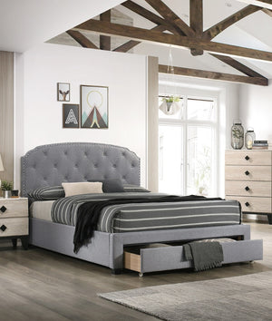 English Elm Light Grey Burlap Twin Storage Bed with Button Tufted Headboard for Modern Bedrooms B011S00701