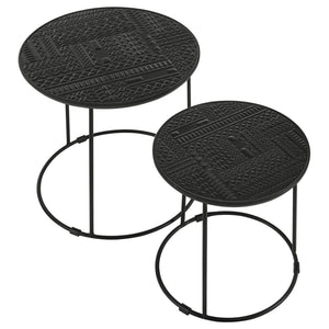 English Elm Matte Black Ink-Blot Mango Wood Nesting Tables Set of 2 — Geometric Modern Metal Base Display Accent B062P153894
