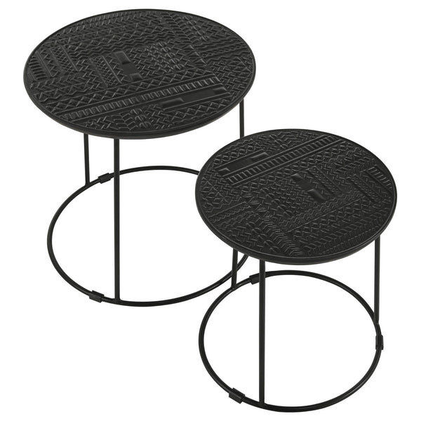 English Elm Matte Black Ink-Blot Mango Wood Nesting Tables Set of 2 — Geometric Modern Metal Base Display Accent B062P153894