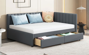English Elm Full Size Linen Upholstered Daybed with Storage Drawers for Guest Room Studio Gray LP000172AAE