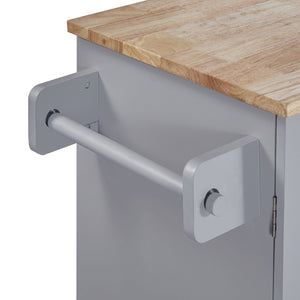 English Elm K&K Rolling Kitchen Island with Rubber Wood Top, 3 Drawers, Slide-Out Shelves & Locking Wheels for Organized Culinary Storage and Mobility Grey-Blue WF316599AAG