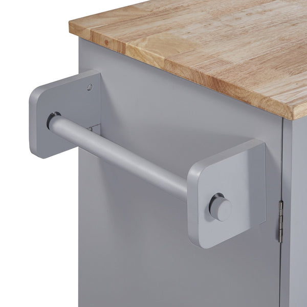 English Elm K&K Rolling Kitchen Island with Rubber Wood Top, 3 Drawers, Slide-Out Shelves & Locking Wheels for Organized Culinary Storage and Mobility Grey-Blue WF316599AAG