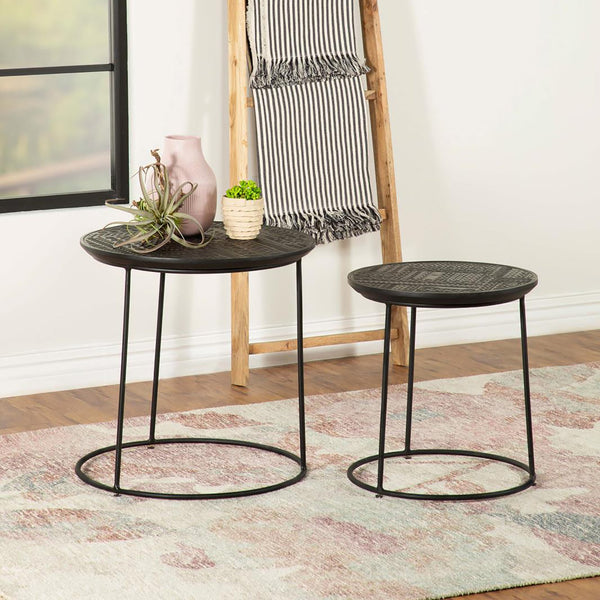 English Elm Matte Black Ink-Blot Mango Wood Nesting Tables Set of 2 — Geometric Modern Metal Base Display Accent B062P153894