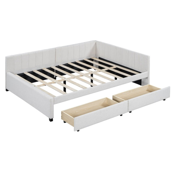 English Elm Full Size Linen Upholstered Daybed with Storage Drawers for Guest Room Studio Beige LP000172AAA
