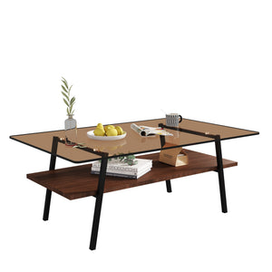 English Elm Coffee Table And End Tables Set Of 3 – Modern Brown Glass & Mdf Design For Chic Living Room Style W241S00043